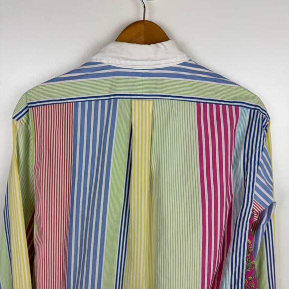 Ralph Lauren Mens VTG Patchwork Rainbow Colorblock Custom Fit Button Up Sz L - Picture 6 of 12